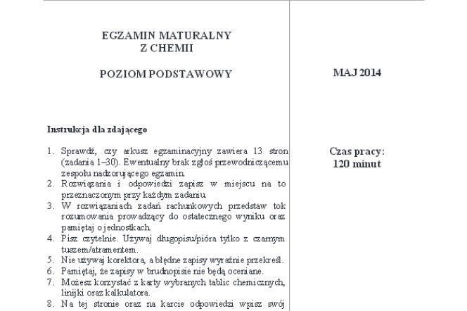 Arkusz podstawowy chemia matura 2014