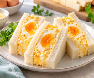 Tamago sando wygląda niepozornie, ale środek robi swoje. Japońska kanapka z jajkiem jest obłędnie kremowa