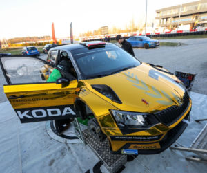 Złota Skoda Fabia R5 zespołu rajdowego Miko Marczyk Motorsport