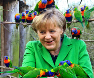 Merkel obsiadły papugi