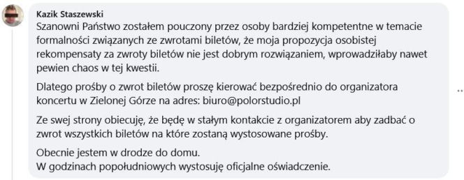 Drugi komenarz Kazika Staszewskiego