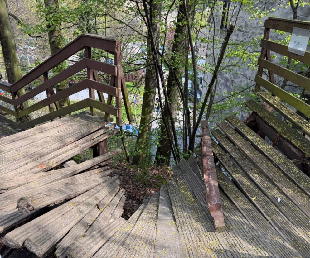 Zawalenie schodów na Wzgórze Zamkowe w Cieszynie. 13 osób spadło. To grupa emerytów