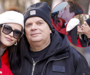 Skiba obcałowuje żonę przed TVN. Gdyby „Love Actually” kręcono na ulicach Warszawy, ten duet dostałby własną scenę
