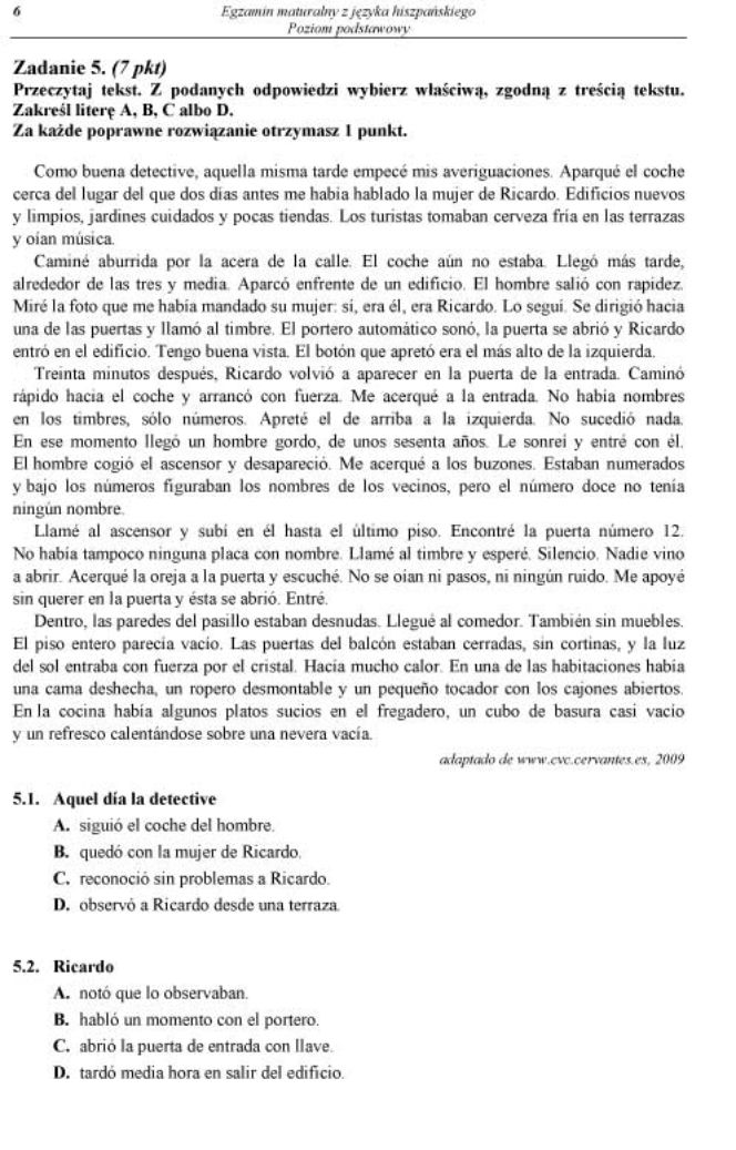 Matura 2012 hiszpański podstawowy 