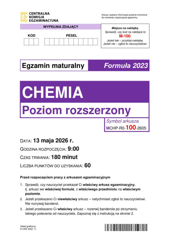 Matura 2026 CHEMIA rozszerzona: Arkusze CKE i odpowiedzi - sprawdź, czy zdałeś! 13.05.2026