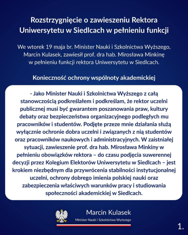 Rektor Uniwersytetu w Siedlcach Mirosław Minkina zawieszony w obowiązkach!