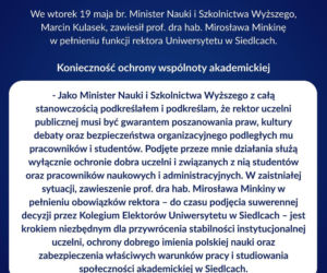 Rektor Uniwersytetu w Siedlcach Mirosław Minkina zawieszony w obowiązkach!