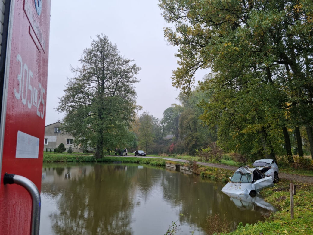 Przez lisa wpadł autem do staw
