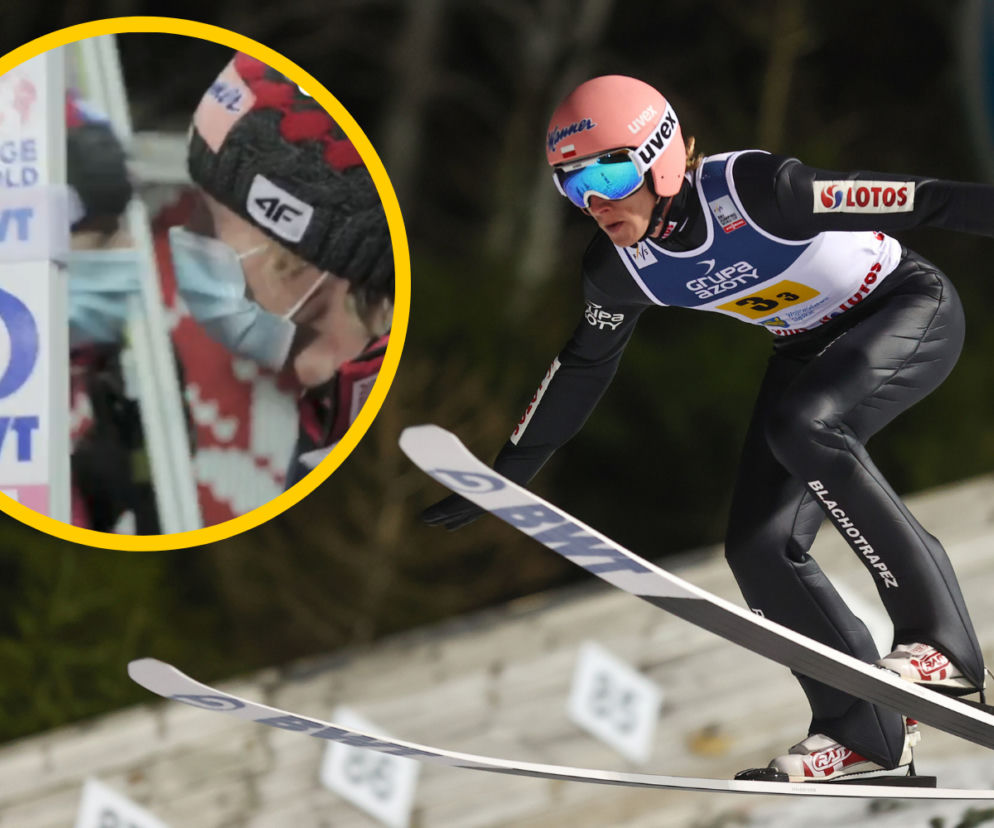 Dawid Kubacki i pocieszający go Kamil Stoch