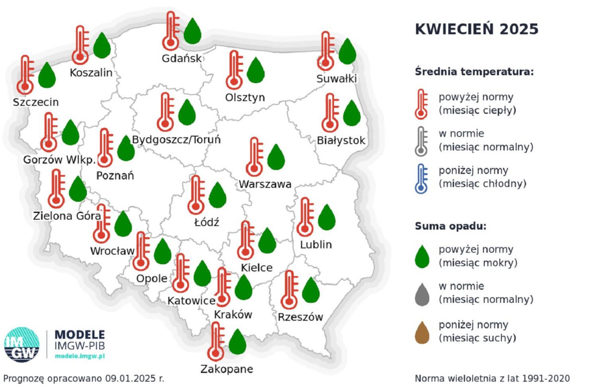 Pogoda długoterminowa IMGW na wiosnę 2025 w Polsce