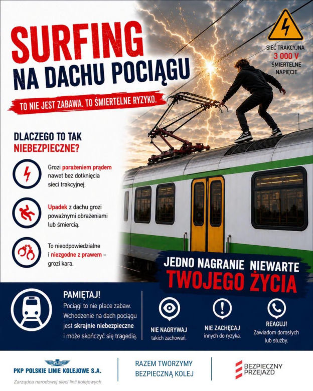 W kominiarkach wspinają się na pociągi i nagrywają. PKP ostrzega. Śmiertelny trend dotarł do Polski