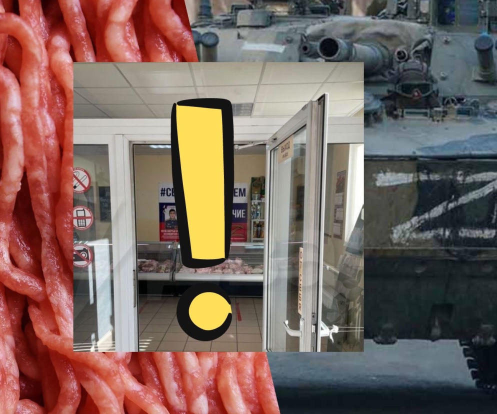 Plakat w rosyjskim sklepie mięsnym