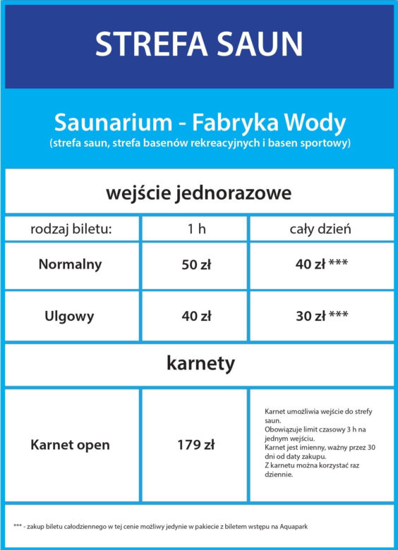 Cennik "Fabryki Wody" w Szczecinie