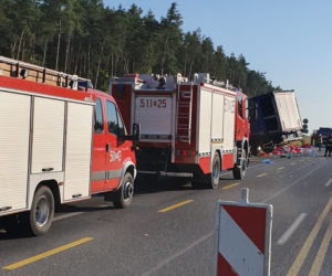 Łódzkie: Kilogramy MIĘSA na „Gierkówce”. TIR staranował busa [FOTO]