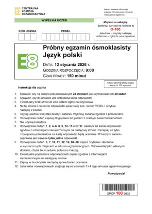Próbny egzamin ósmoklasisty 2026 CKE: język polski. Są już arkusze CKE, pytania i odpowiedzi [12.01.2026]