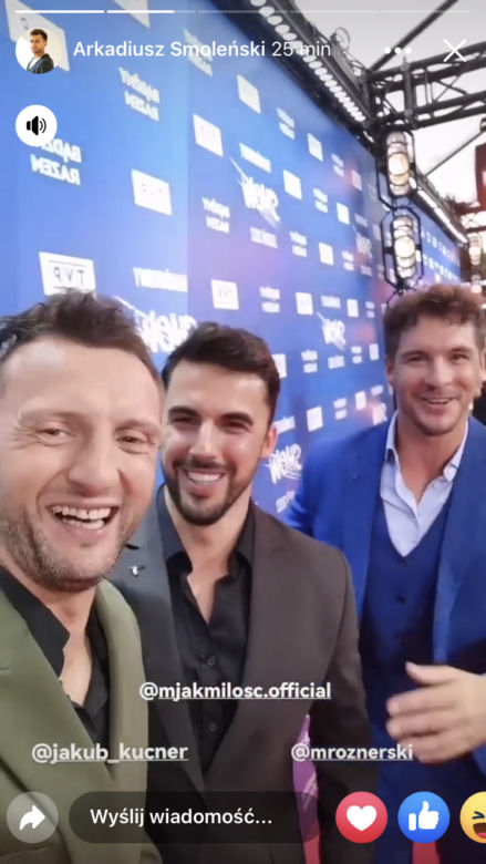 M jak miłość. Mikołaj Roznerski (Marcin), Arkadiusz Smoleński (Bartek), Jakub Kucner (Rafał) na show ramówki TVP 2022
