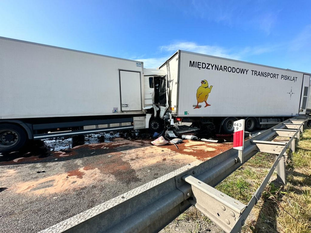 Zderzenie trzech ciężarówek na A2. Kierowca wycinany z kabiny