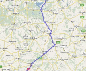 Trasa E67 i 63 Warszawa-Giżycko - mapka