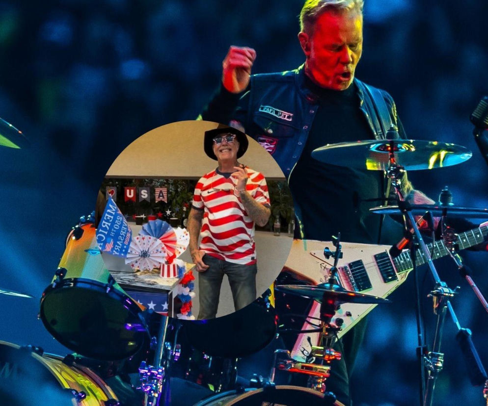 James Hetfield na scenie. Na miniaturze muzyk w koszulce USA świętuje 250 lecie kraju, o czym przeczytasz na EskaRock.