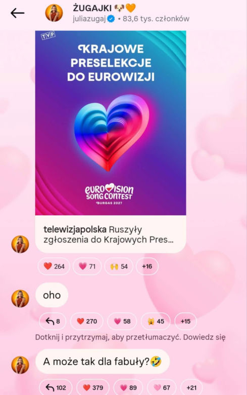 Julia Żugaj na Eurowizji 2027?! Influencerka zabrała głos po otwarciu zgłoszeń!