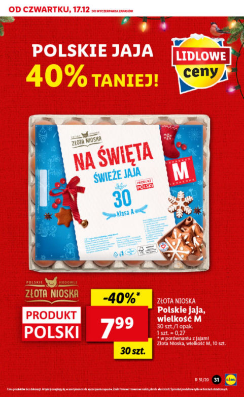Polskie jaja Złota Nioska wielkość M 7,99 zł/30 szt, czyli 1 jajko kosztuje tylko 27 gr
