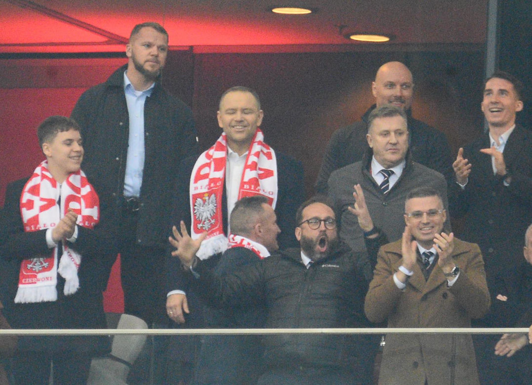 Karol Nawrocki na meczu Polska - Albania