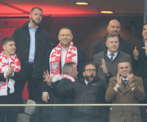 Karol Nawrocki na meczu Polska - Albania