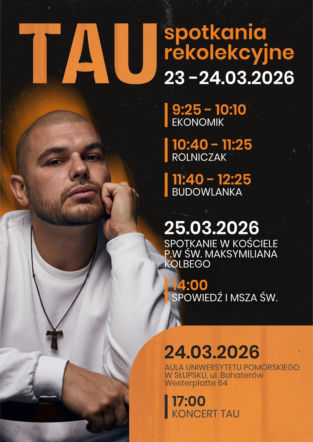 Plakat promujący rekolekcje i koncert w Słupsku