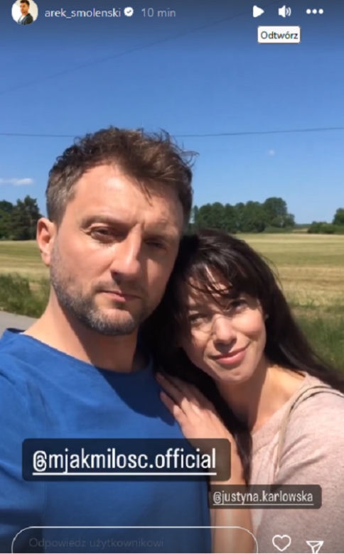 M jak miłość po wakacjach 2023. Ola (Justyna Karłowska) i Bartek (Arkadiusz Smoleński) na planie