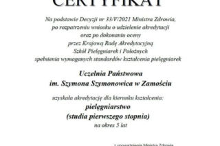 Zamość:  UPZ z akredytacją i certyfikatem na studia licencjackie na  kierunku Pielęgniarstwo