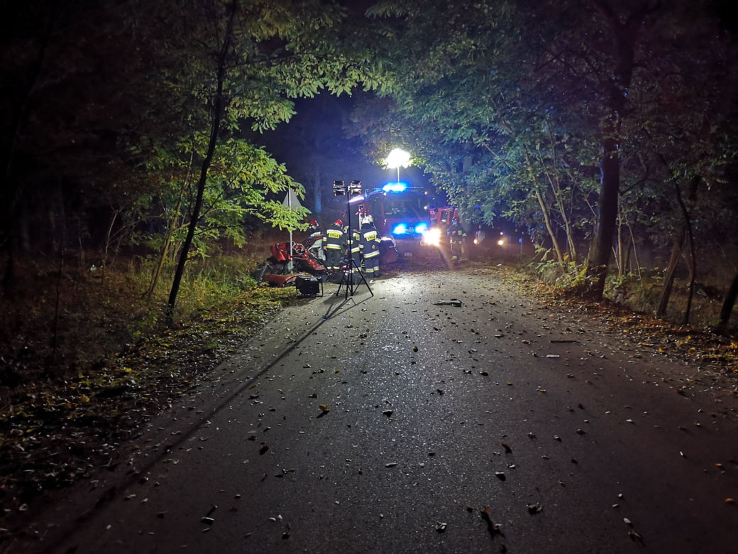 Mercedes Klasy E uderzył w drzewo, nie żyje kierowca