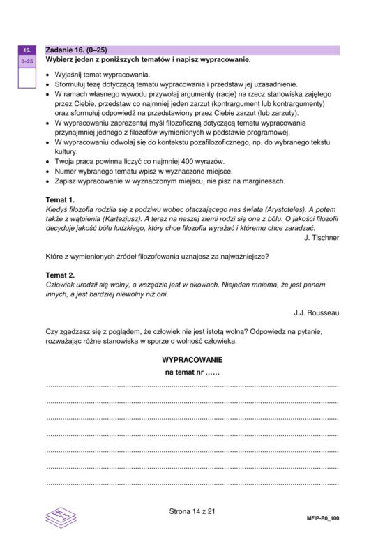 Matura 2026: filozofia 8.05.2026r. Arkusze CKE, poziom podstawowy [Formuła 2023]