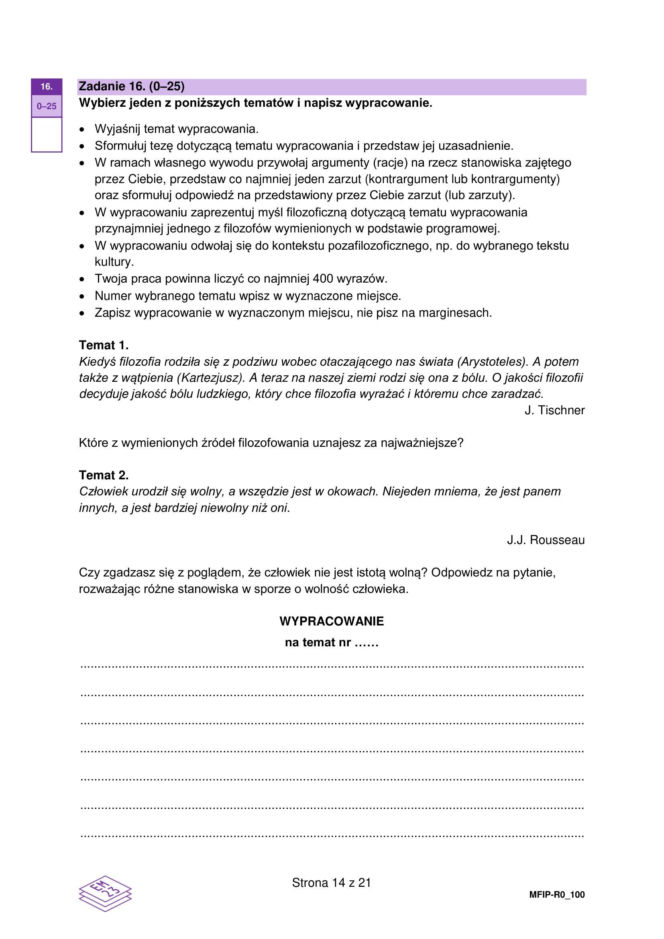 Matura 2026: filozofia 8.05.2026r. Arkusze CKE, poziom podstawowy [Formuła 2023]