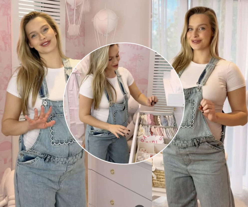 Karolina Pisarek w ciąży prezentuje różowy pokój córki. Na miniaturze modelka przy komodzie. Szczegóły na Super Express.
