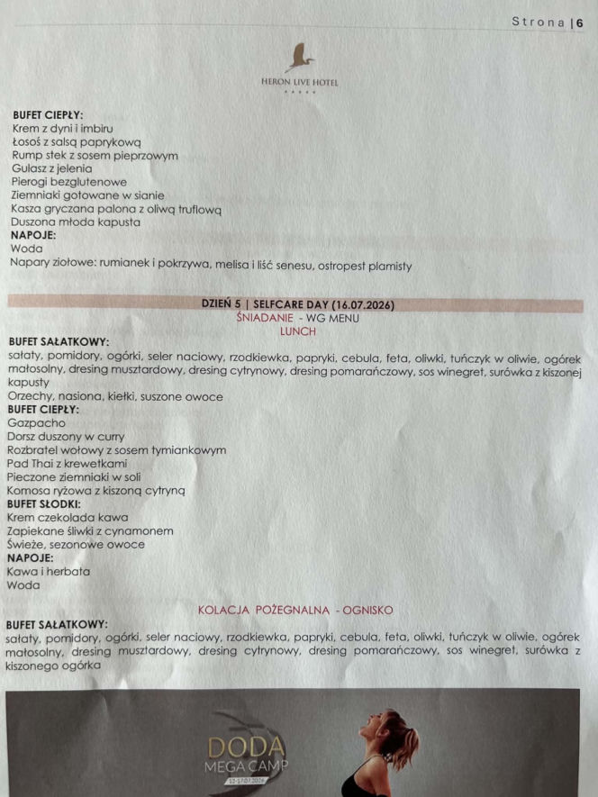 Doda pokazała menu na campie