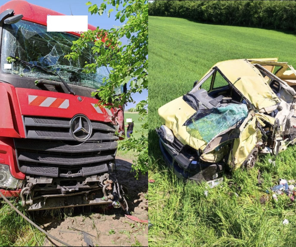 Pękła mu guma i stracił panowanie nad ciężarówką! Paskudny wypadek koło Trzemeszna [ZDJĘCIA]