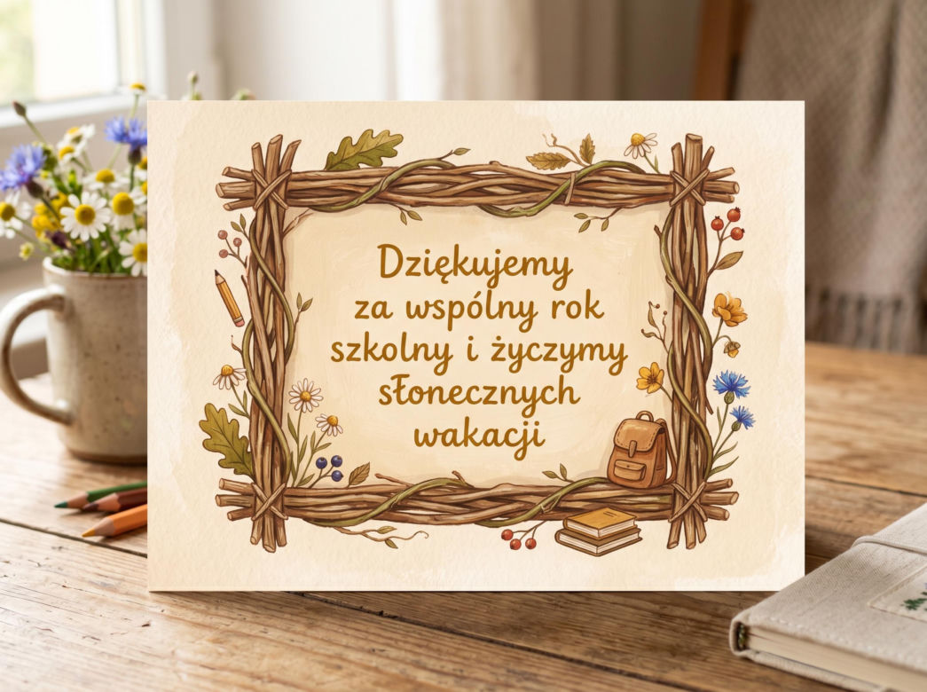 Kartka dla nauczyciela na koniec roku szkolnego