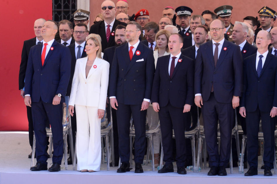Warszawa. Święto Narodowe Trzeciego Maja. Para prezydencka na Placu Zamkowym w Warszawie