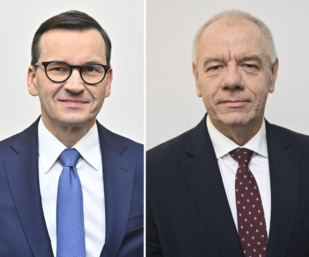 Zestawienie portretów Mateusza Morawieckiego i Jacka Sasina. O napięciach na prawicy przeczytasz na SE Polityka.
