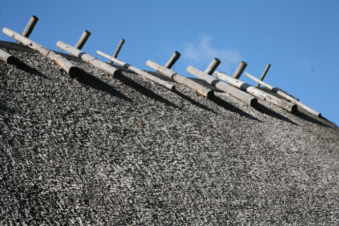 Drewniane kozły na kalenicy to tradycyjny element strzech w Polsce