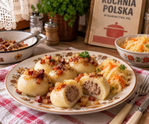 Tak robiono knedle z mięsem w PRL-u. Gorące polewano skwarkami i podawano z surówką