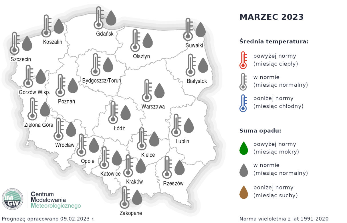 Prognoza długoterminowa IMGW na miesiące marzec-czerwiec 2023