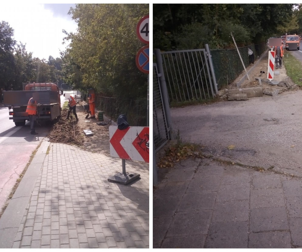 Absurd drogowy w Olsztynie. Zamknęli chodnik, piesi musieli chodzić po jezdni [FOTO]