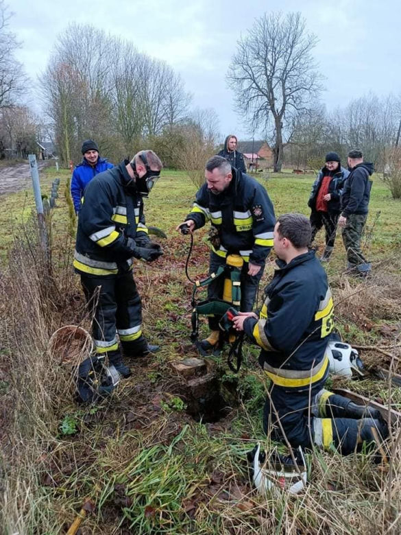 Pies wpadł do szamba. Strażacy z Wolina uratowali mu życie
