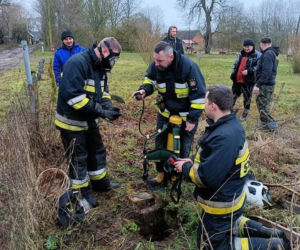 Pies wpadł do szamba. Strażacy z Wolina uratowali mu życie