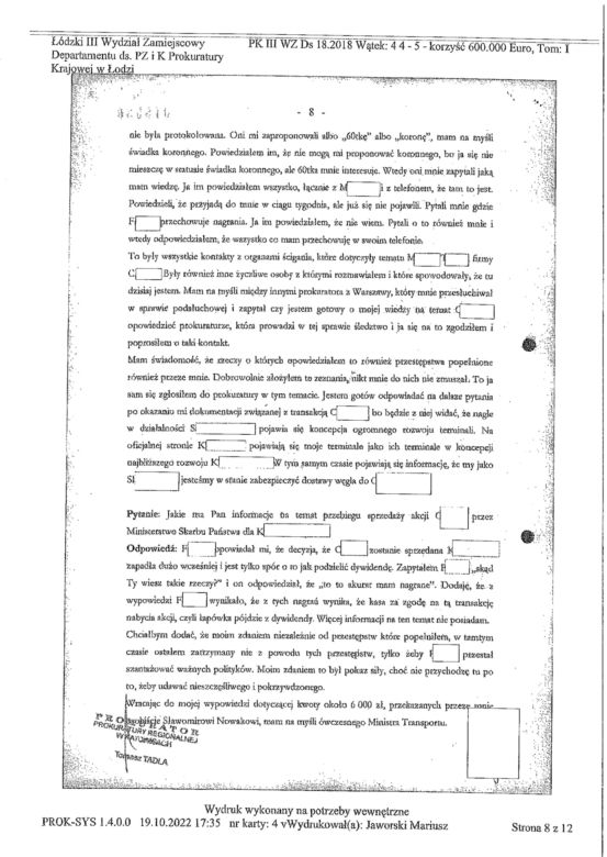 Afera taśmowa - skan protokołu