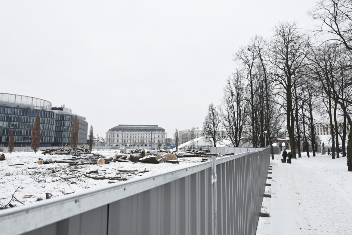 Rzeź drzew w parku w centrum Warszawy. Przygnębiający widok przed odbudową Pałacu Saskiego