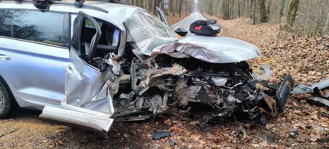 Skoda z dwiema osobami w środku uderzyła w drzewo. 4-letnie dziecko trafiło do szpitala