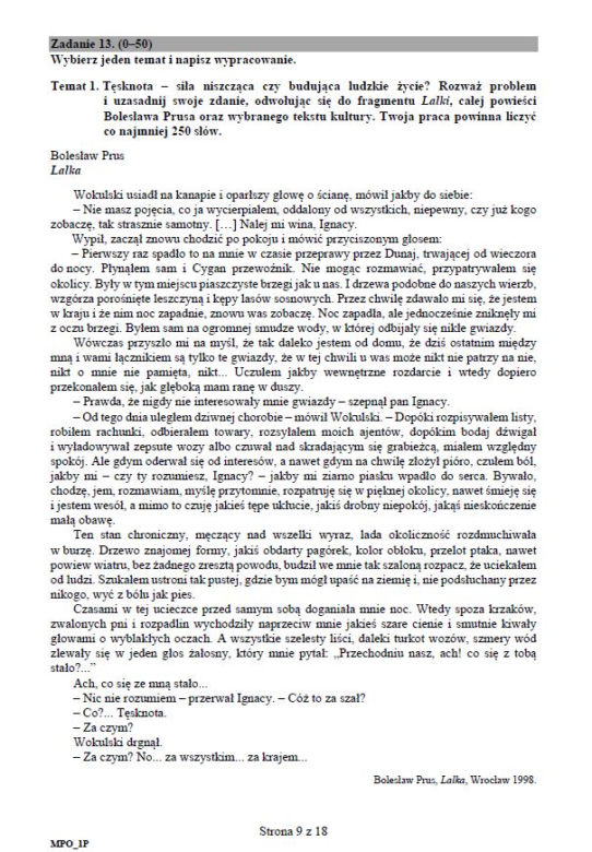 egzamin maturalny język polski 2018 MATURA