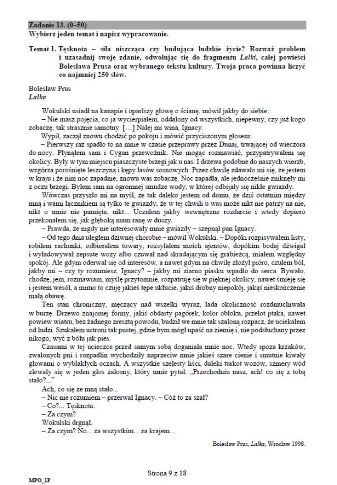 egzamin maturalny język polski 2018 MATURA